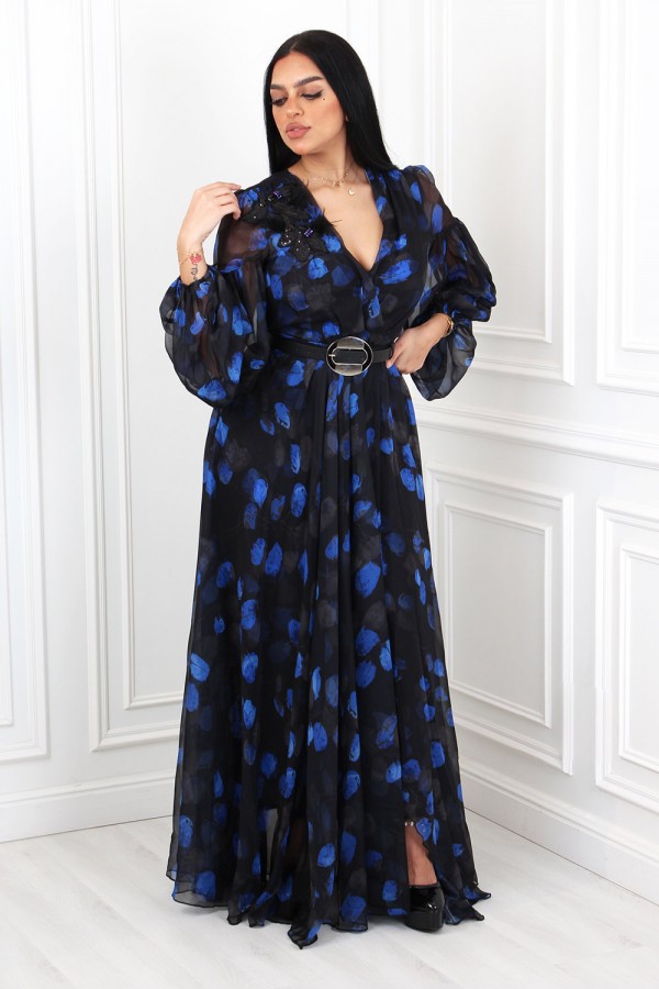 Lavallee luxurious blue floral chiffon dress