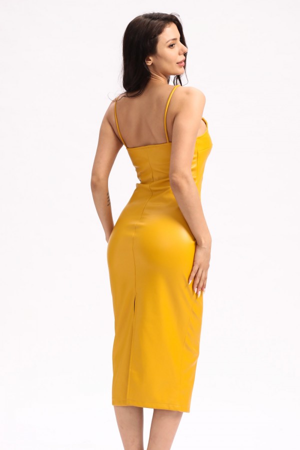فستان علاقي جلد باللون الأصفر