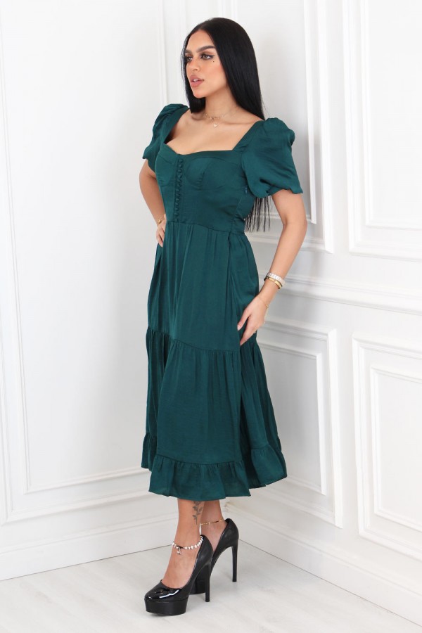 فستان ميدي أخضر عصري من الحرير