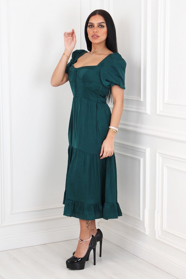 فستان ميدي أخضر عصري من الحرير